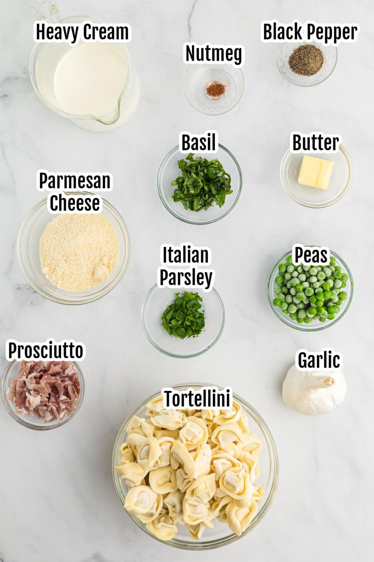 Image of the ingredients needed for making Tortellini alla Panna.