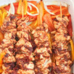 Pinterest image of the chicken kebabs with title overlay.