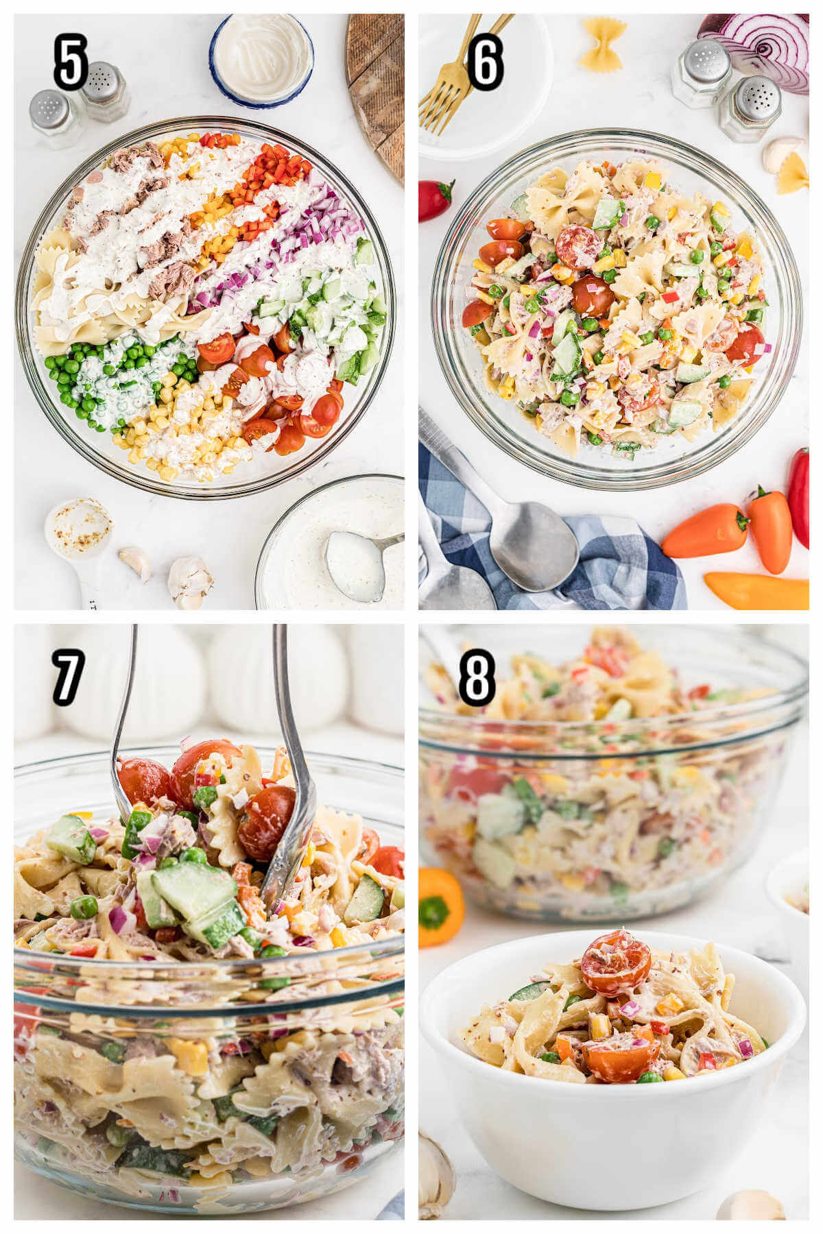 The second set of 4our steps to making and serving the Tuna Pasta Salad.