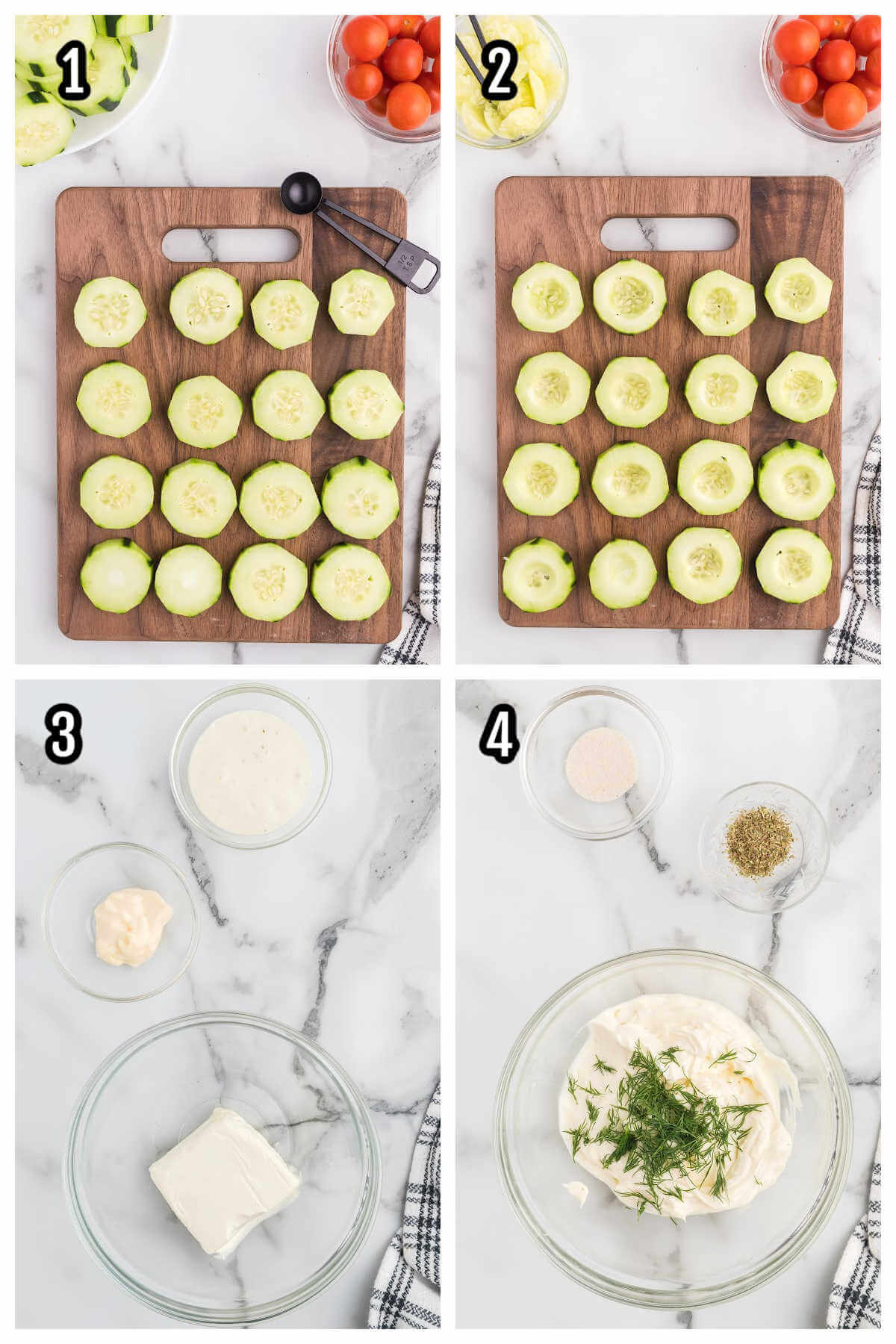 First set of steps for making the cucumber appetizers. 