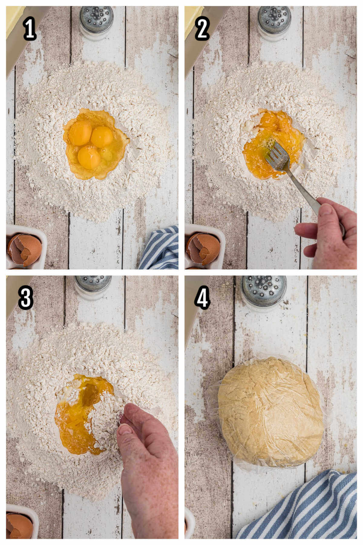 First set of four steps to making homemade pumpkin ravioli. 