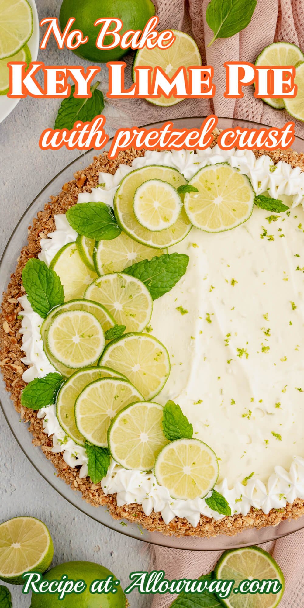 This creamy and zesty No Bake Key Lime Pie bursts with fresh citrus flavor with a crushed and buttery pretzel crust. This refrigerated dessert is perfect for summertime celebrations and holidays! A dessert that screams sophistication but is very simple to make.