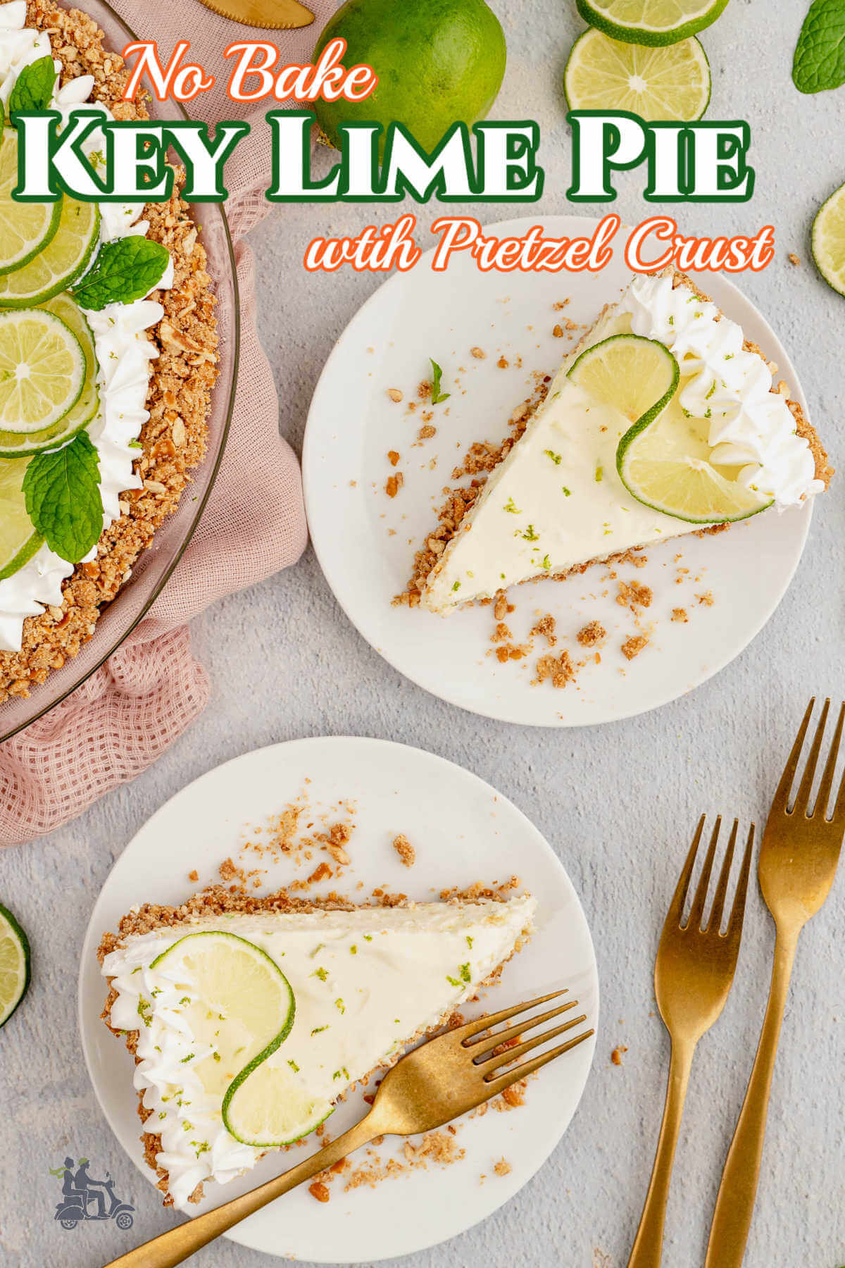 Two serving plates with a serving of Key Lime Pie with Whipped topping. 