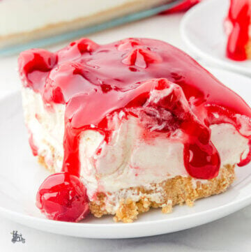 Cherry Delight Refrigerator dessert on a white plate.