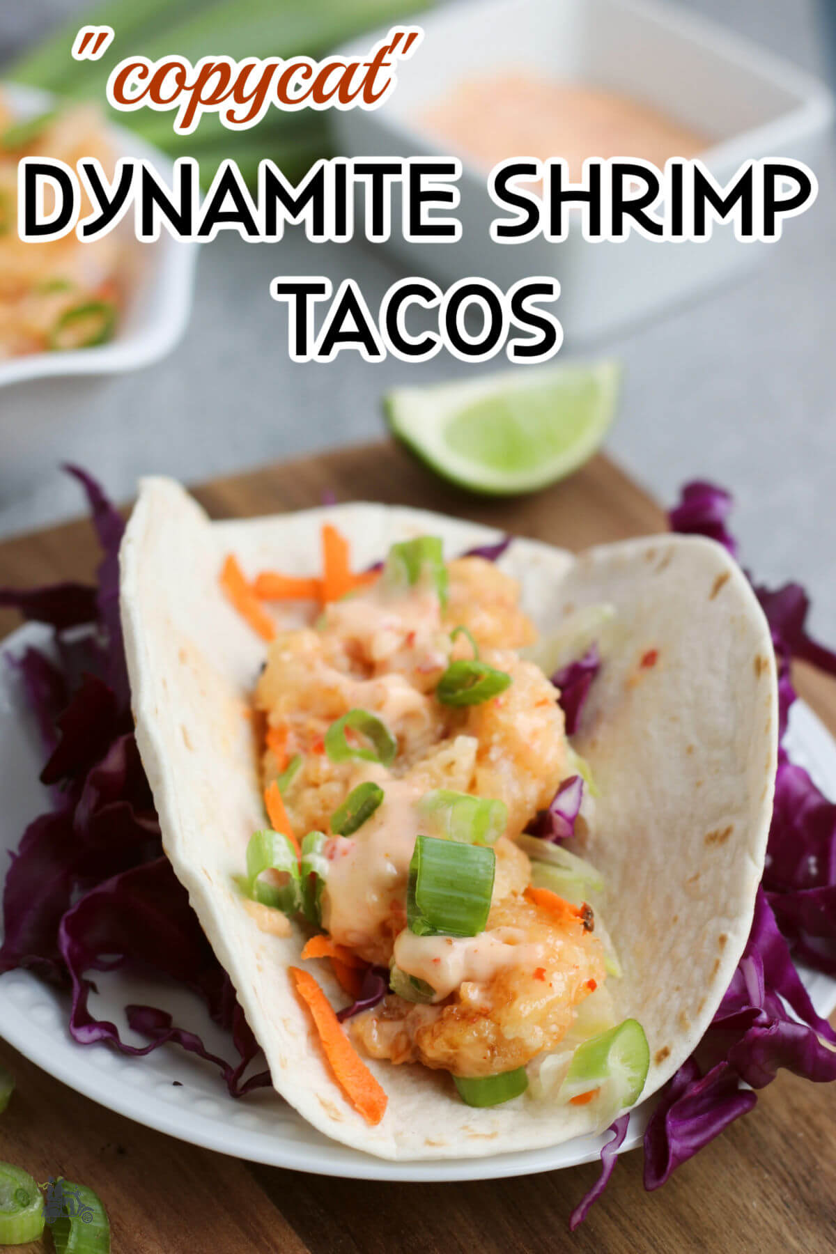 Bang Bang Dynamite Shrimp served as tacos with purple cabbage. 