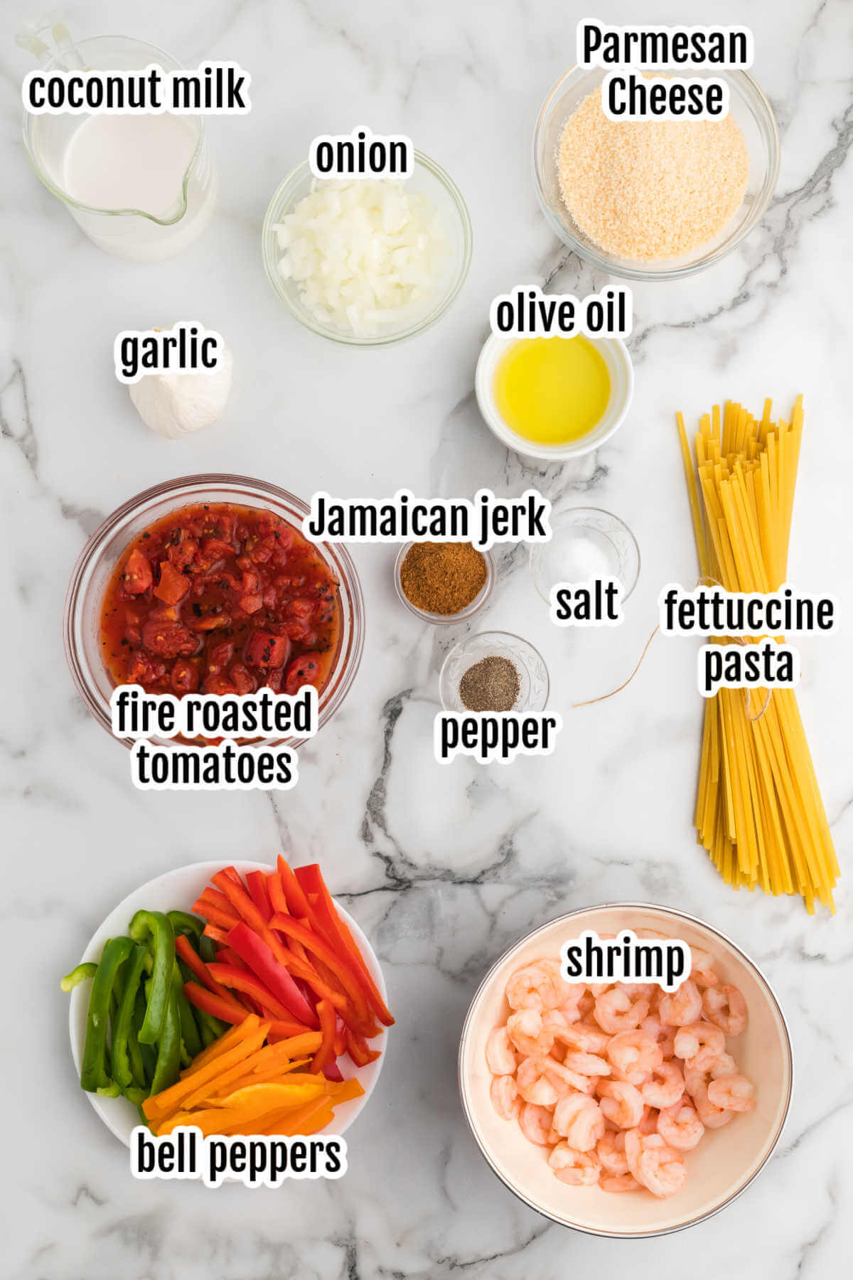 Ingredients for the Shrimp Rasta Pasta recipe. 
