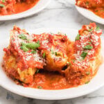 Copycat Olive Garden Giant Cheese Shells Recipe on a white plate.