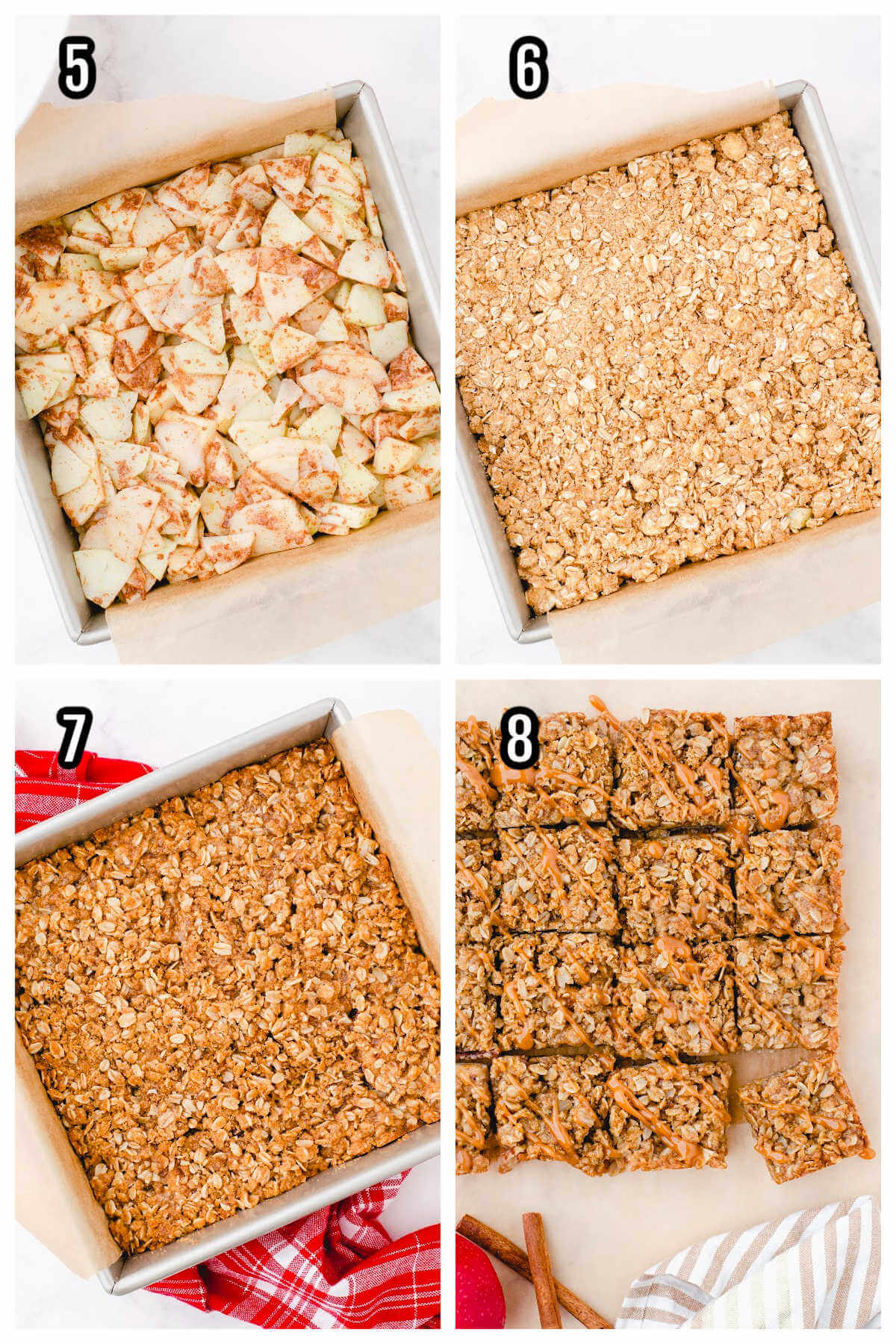 Collage of second set of the four steps of making the apple pie bars. 