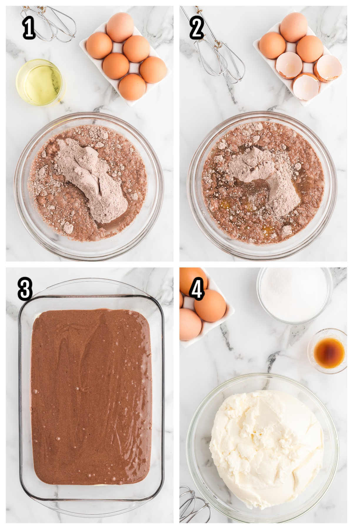 First set of four steps on making the three layer Italian Chocolate Dessert. 