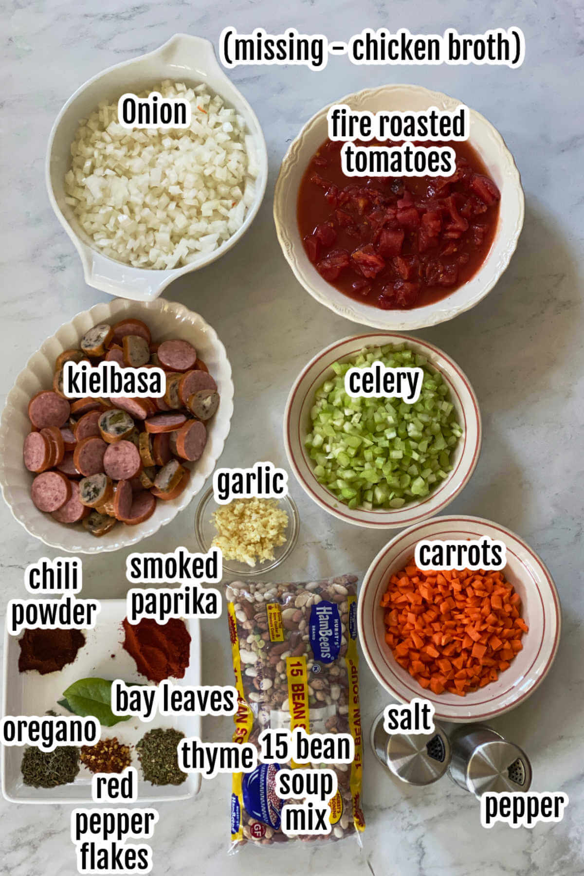 Image of the ingredients needed for making 15 Bean Soup Recipe. 
