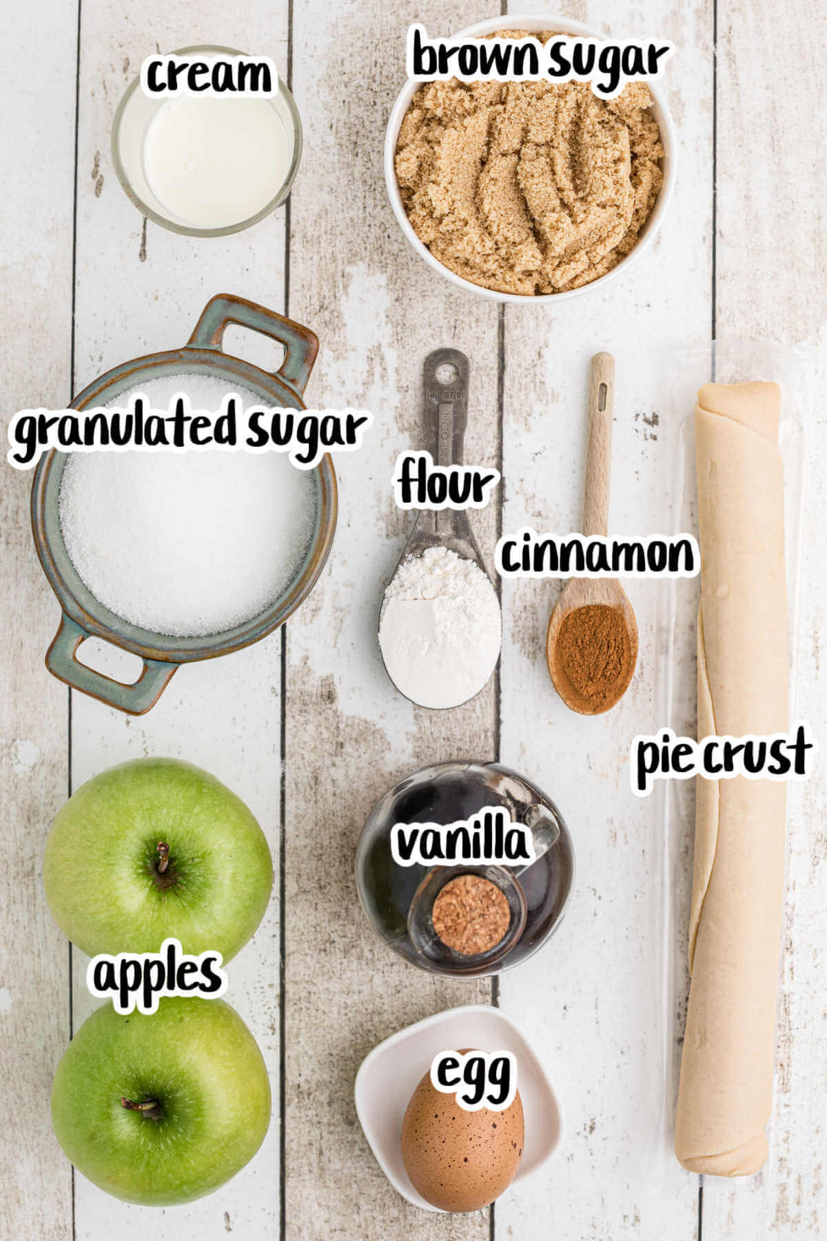 Image of the ingredients necessary to make a Homemade American Apple Pie Recipe. 
