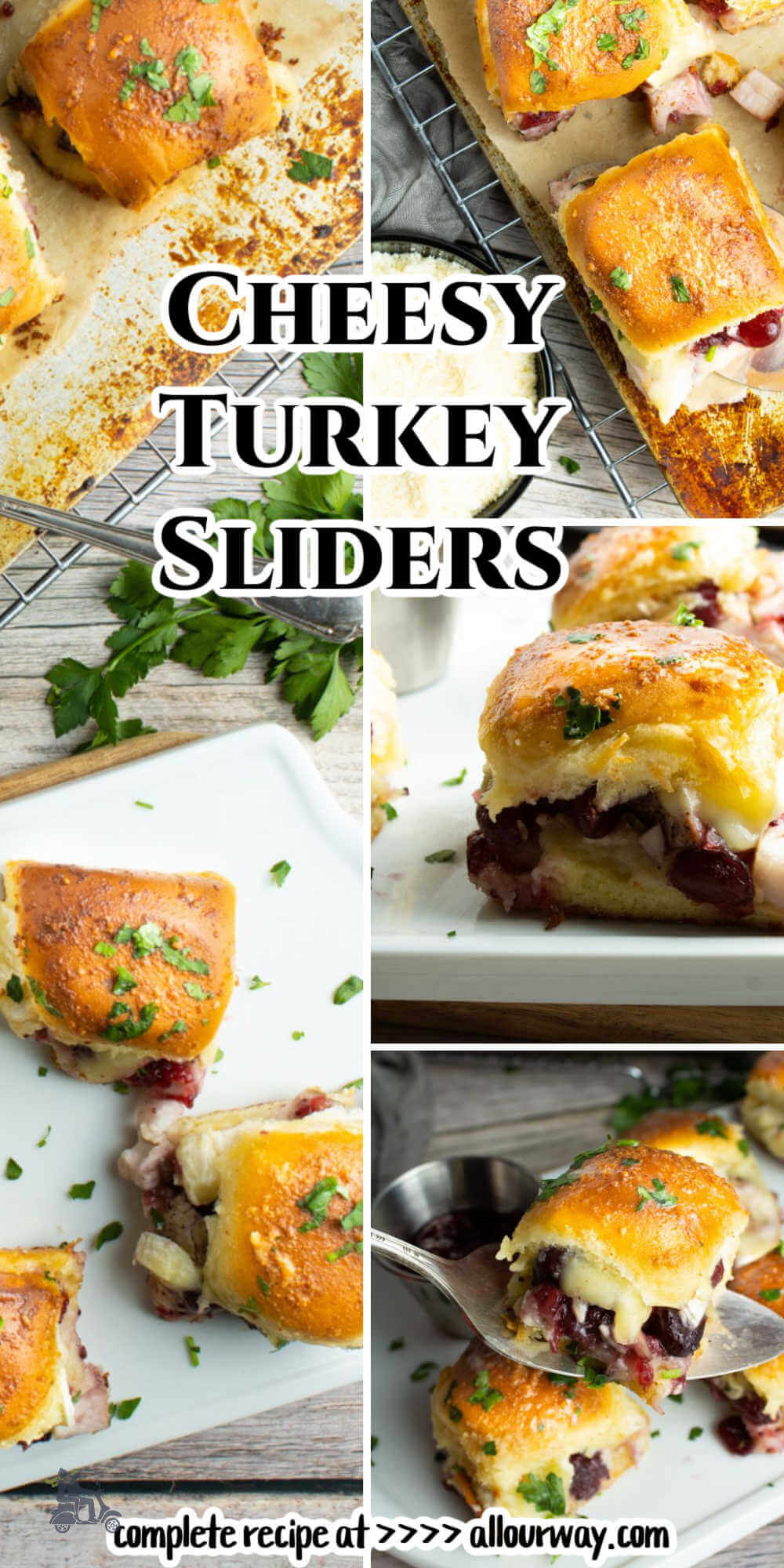 Turkey sliders are delicious party snacks, holiday appetizers, or great option for using up leftover Thanksgiving turkey to feed the family as a light lunch or dinner. Think of these mini sandwiches for game day food or tailgating snacks. The combination of sweet cranberry sauce and salty gooey brie is mouth-watering!