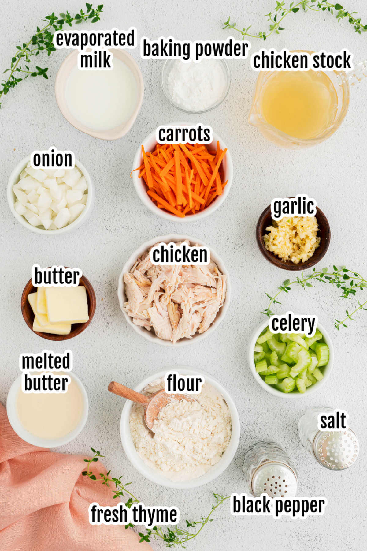 Ingredients needed to make Grandma's Old Fashioned Chicken and Dumplings recipe. 