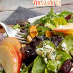 Pinterest image with title overlay for the ultimate Fall and Harvest Salad with honey mustard vinaigrette.