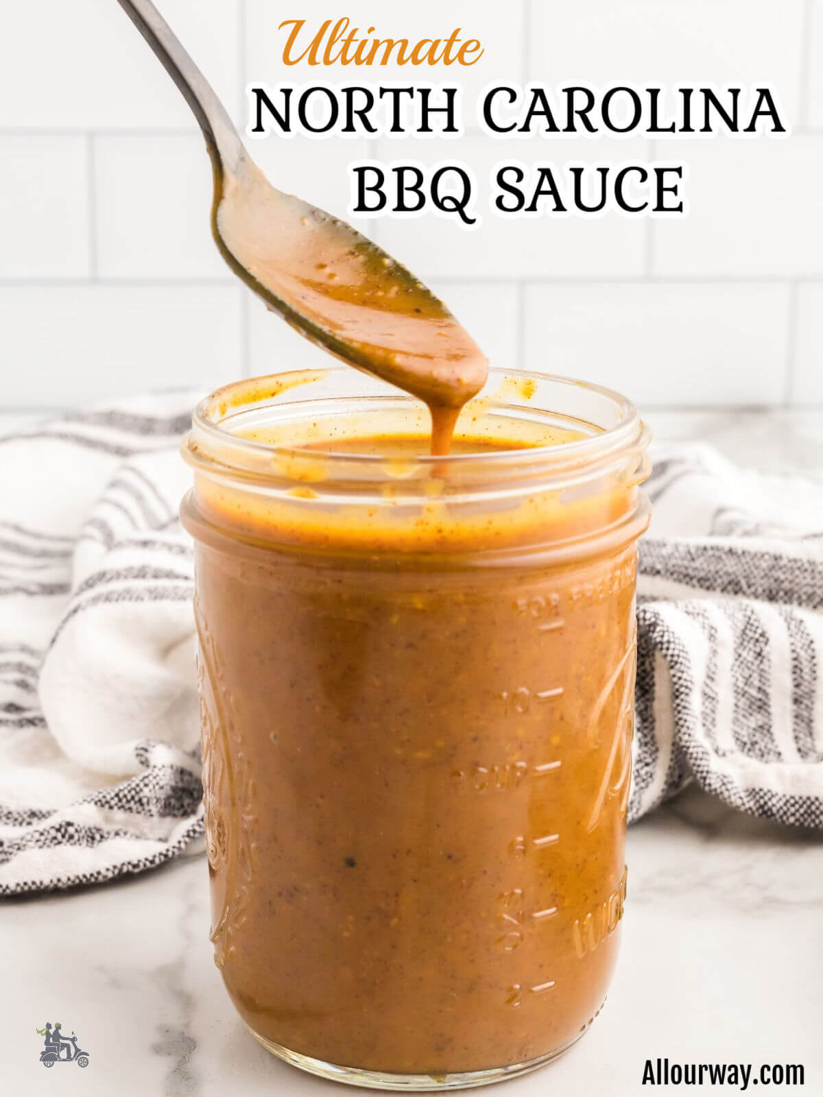 Social Media Image with Title Overlay of a jelly jar filled with North Carolina BBQ Sauce.