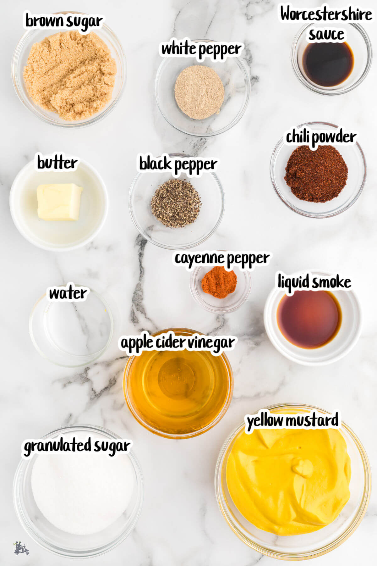 Image of the ingredients needed to make the golden Carolina Barbecue Sauce. 