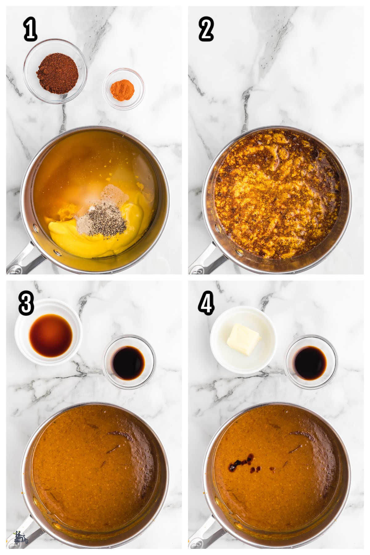 Collage of first four steps to making the North Carolina BBQ Sauce. 