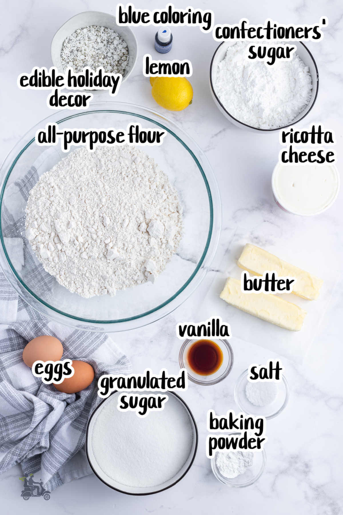 Image of the ingredients needed to make Italian Lemon Ricotta Cookie Recipe. 