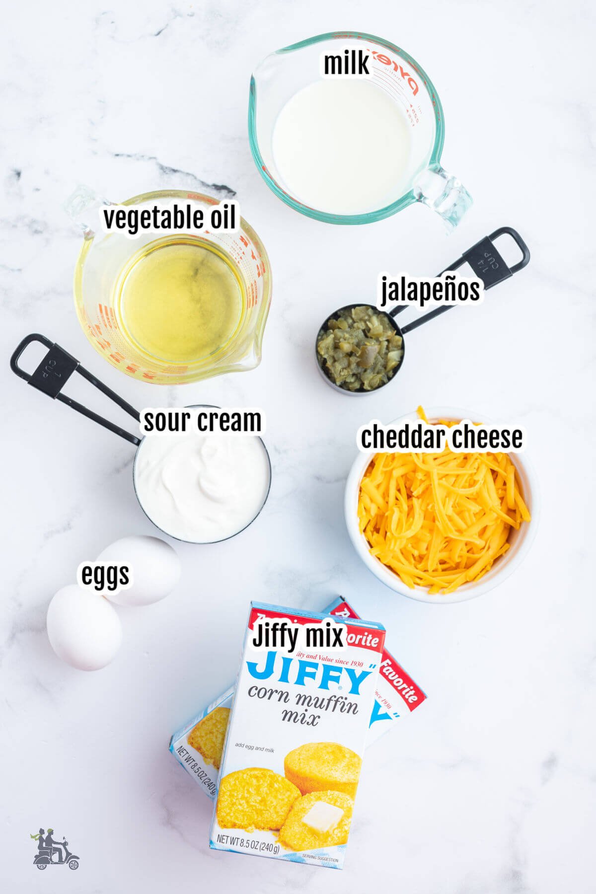 Image of the ingredients needed to make the Jiffy Jalapeno Corn Muffin Recipe. 