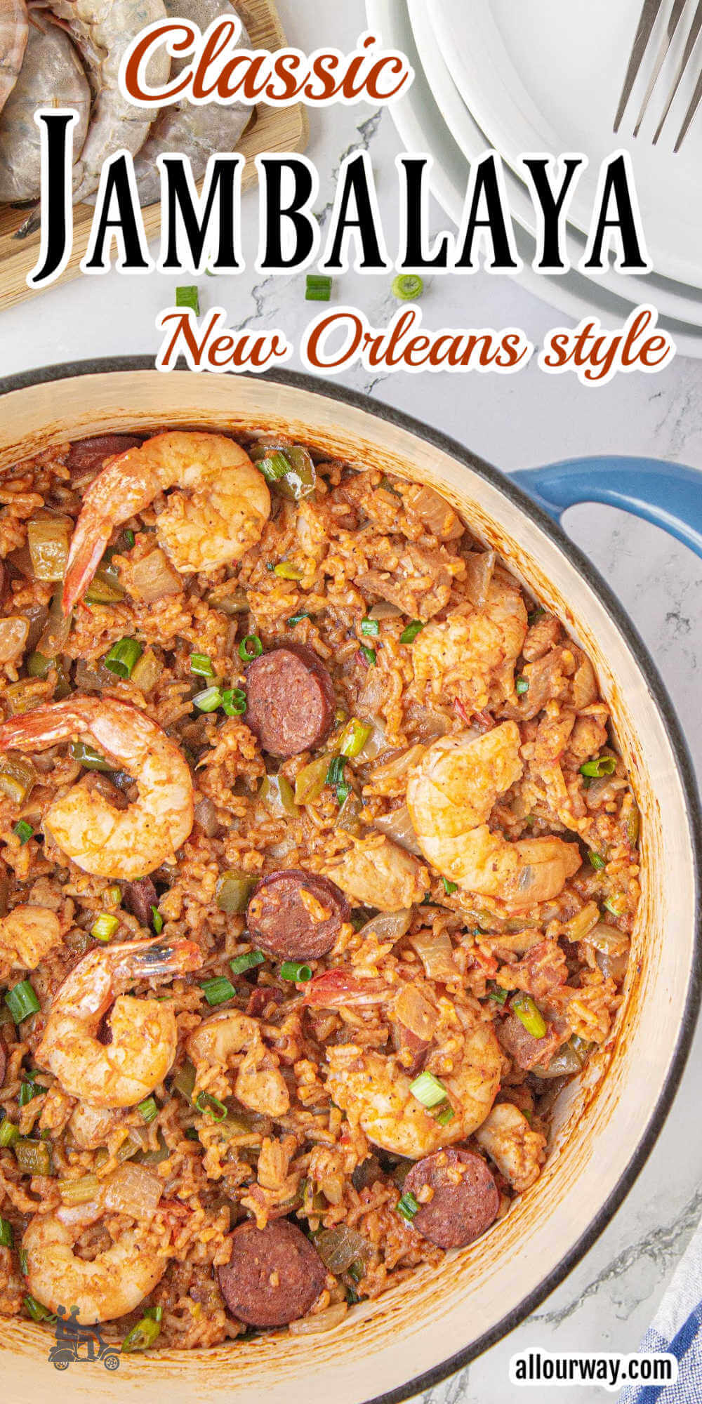 Pinterest image with title overlay for Classic Jambalaya New Orleans style.