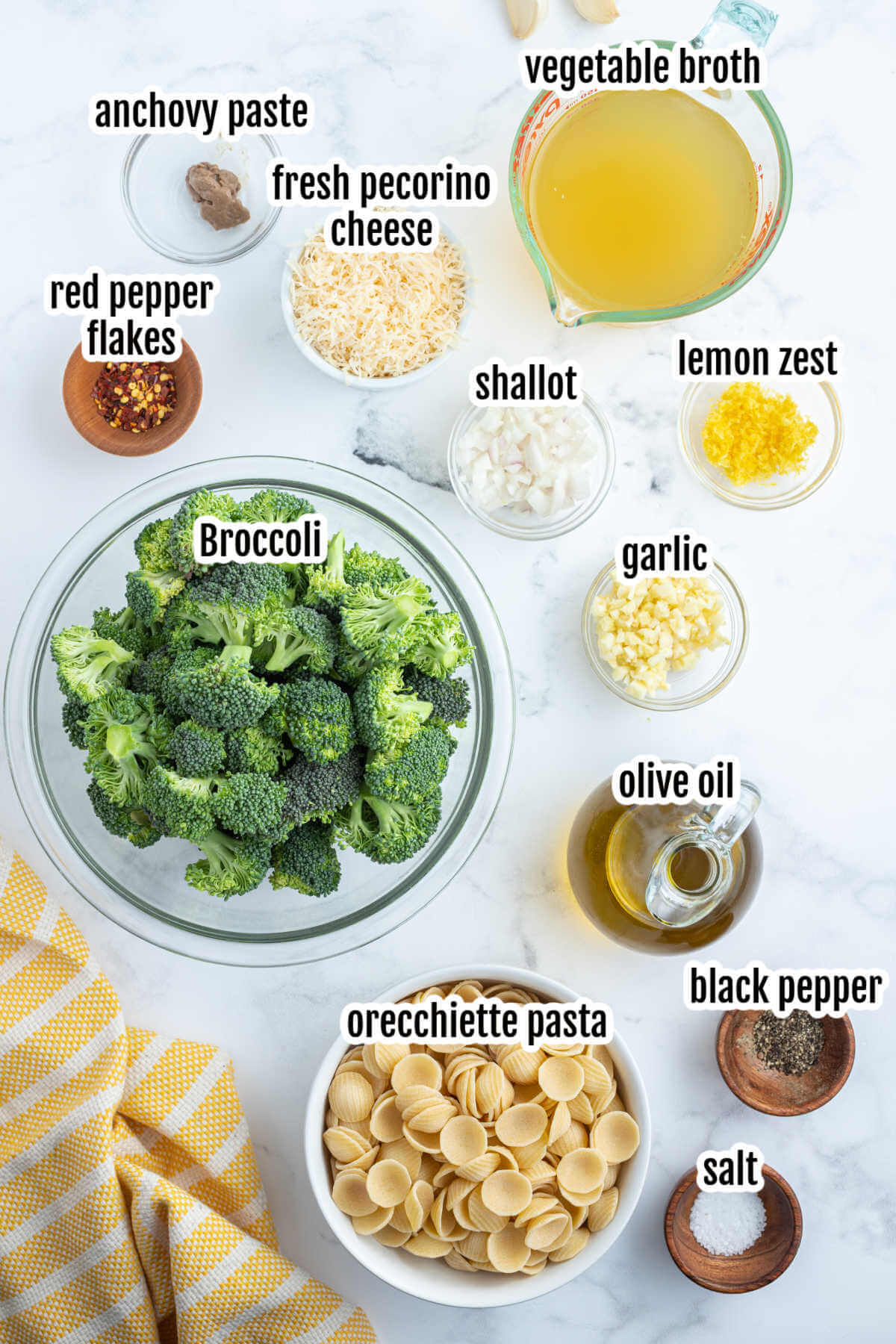 Ingredients needed to make the Broccoli Pasta recipe. 