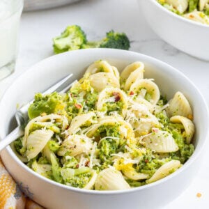 Orecchiette pasta with broccoli sauce and pecorino cheese and red pepper flakes.