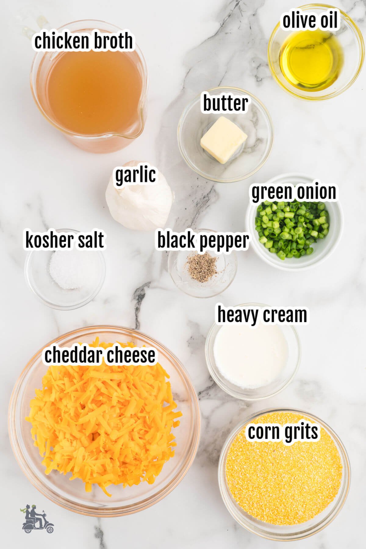 Image of the ingredients needed to make the yellow corn grits. 