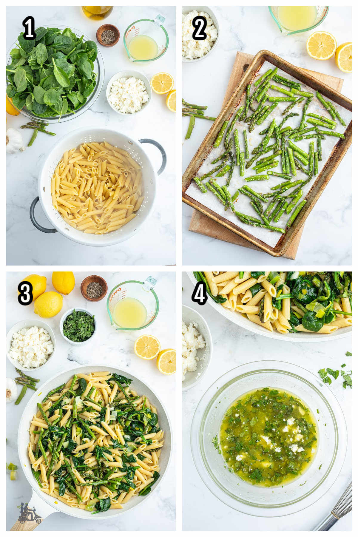 First four steps to making the primavera pasta recipe. 
