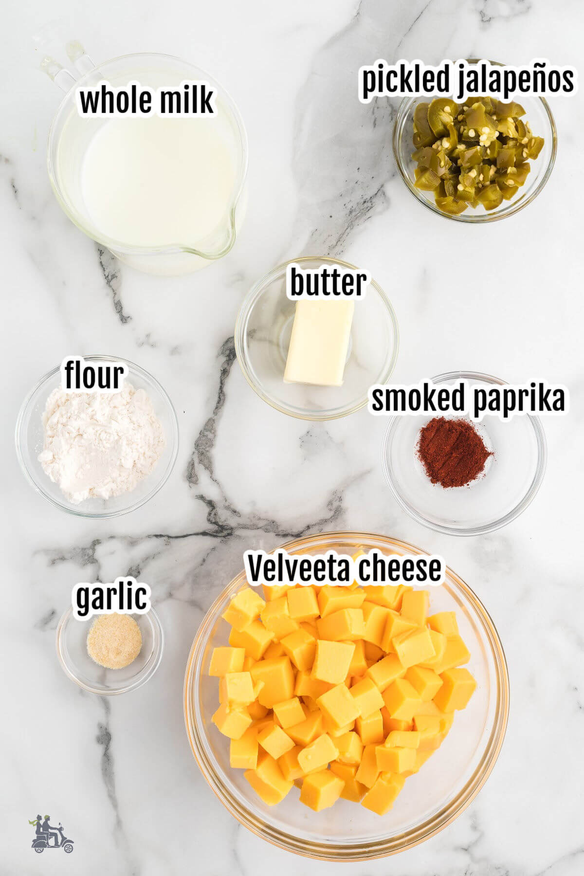 Image of the ingredients needed to make the soft pretzel and nacho dipping cheese sauce with Velveeta Cheese.