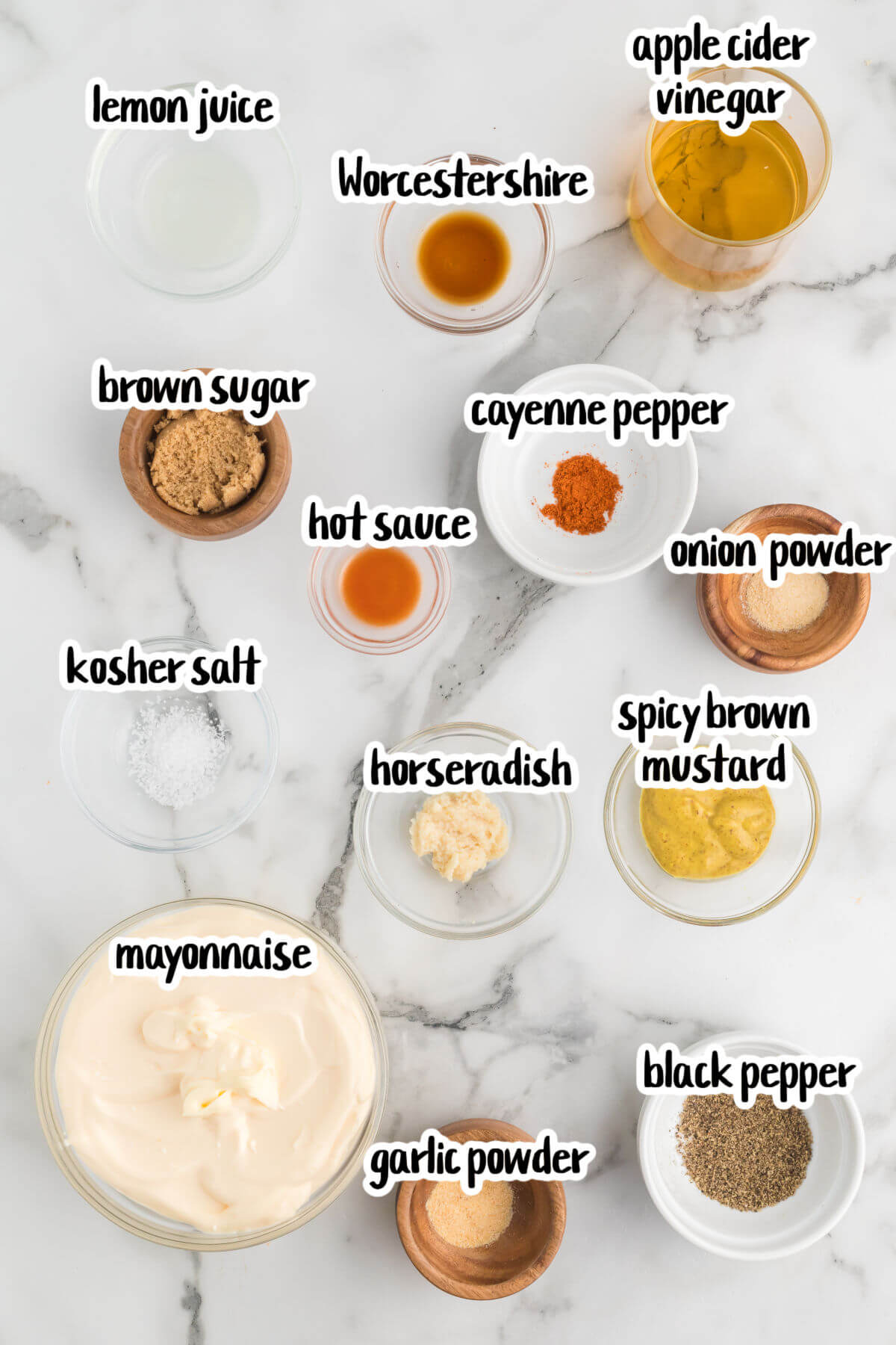 Image of the ingredients needed to make the Alabama White sauce used for grilling, marinating, and dipping. 