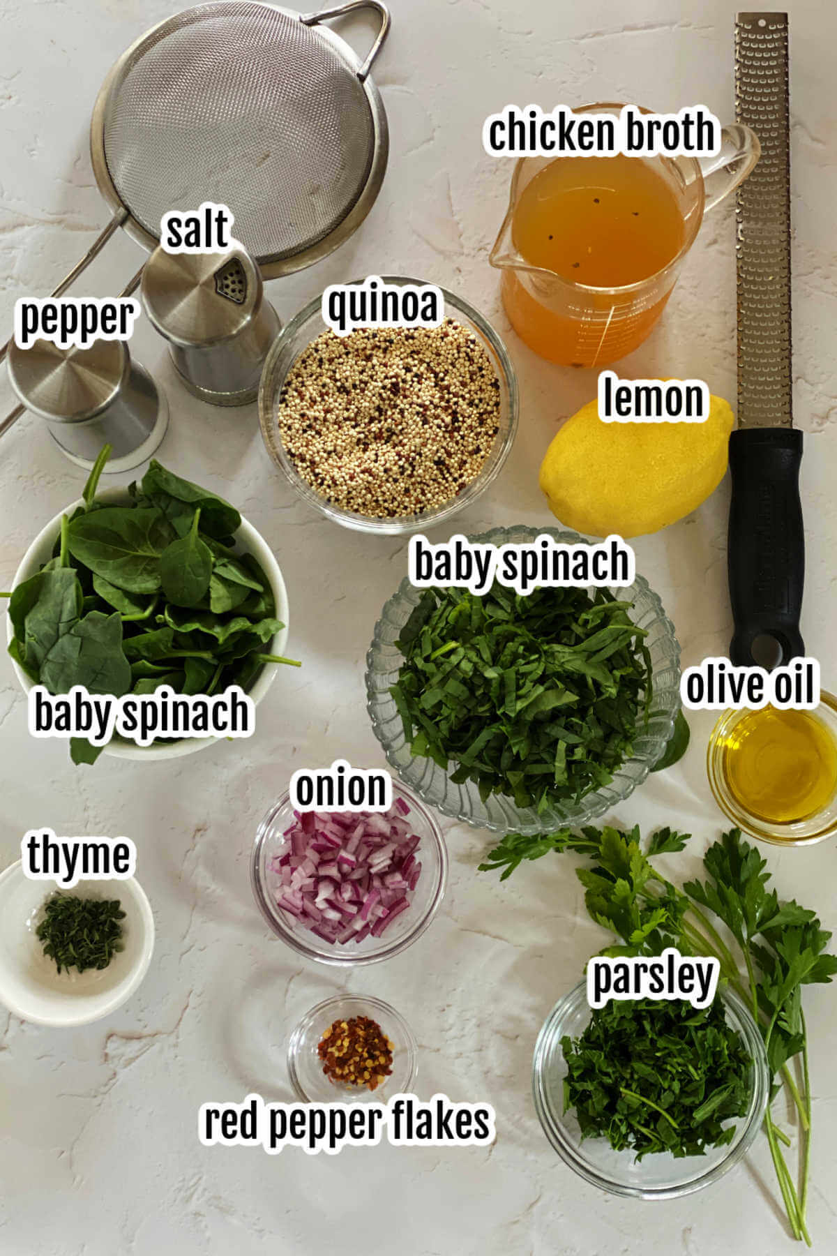 Image of the ingredients needed to make the Lemon Herb Quinoa recipe. 