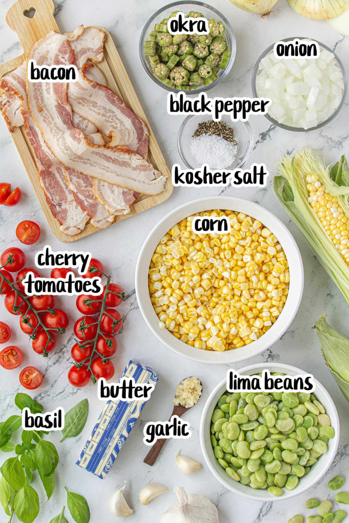 Image of ingredients needed to make corn succotash. 