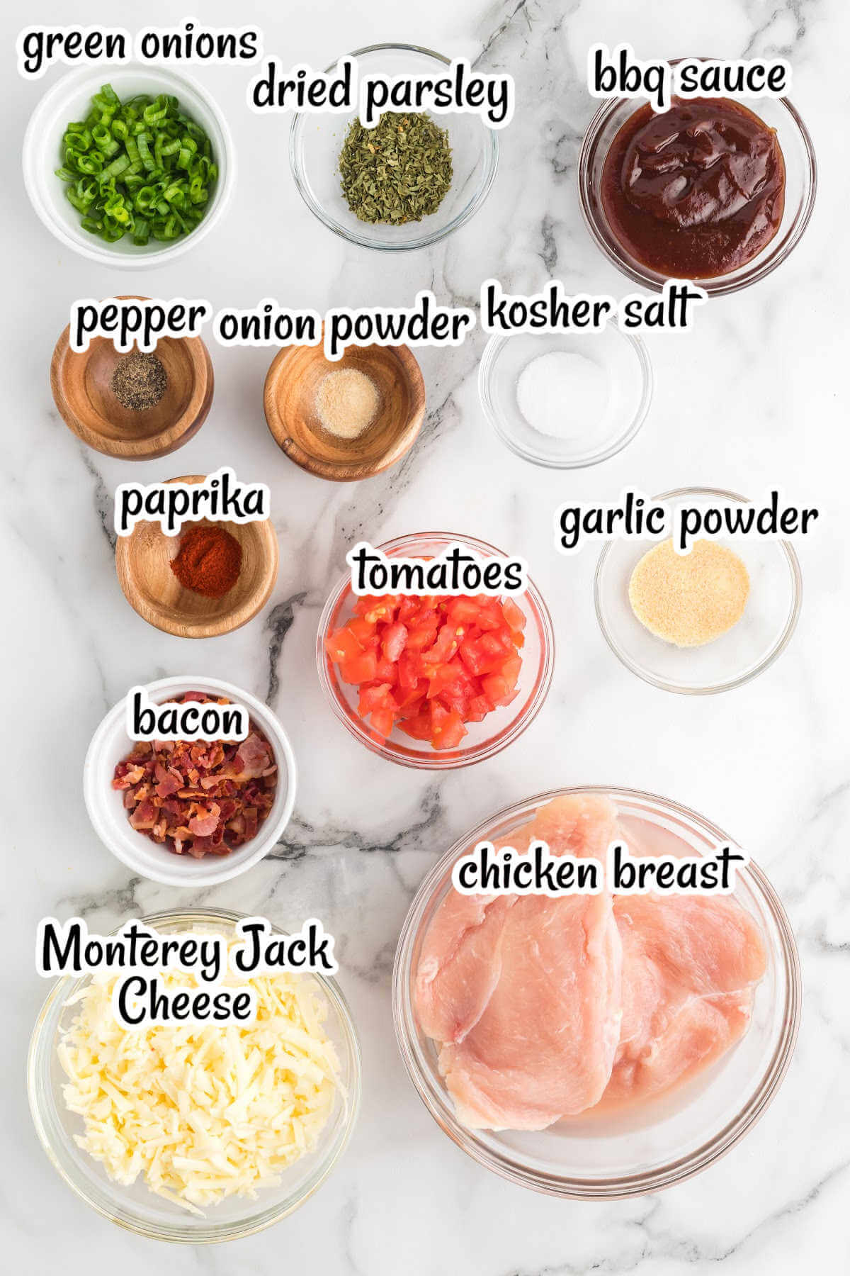 Image of the ingredients needed to make the Chicken Monterey recipe. 