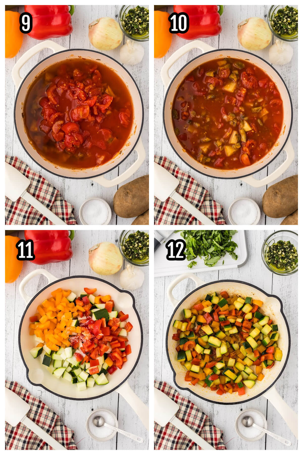 Collage of third set of four steps to cooking the Italian vegetable stew. 