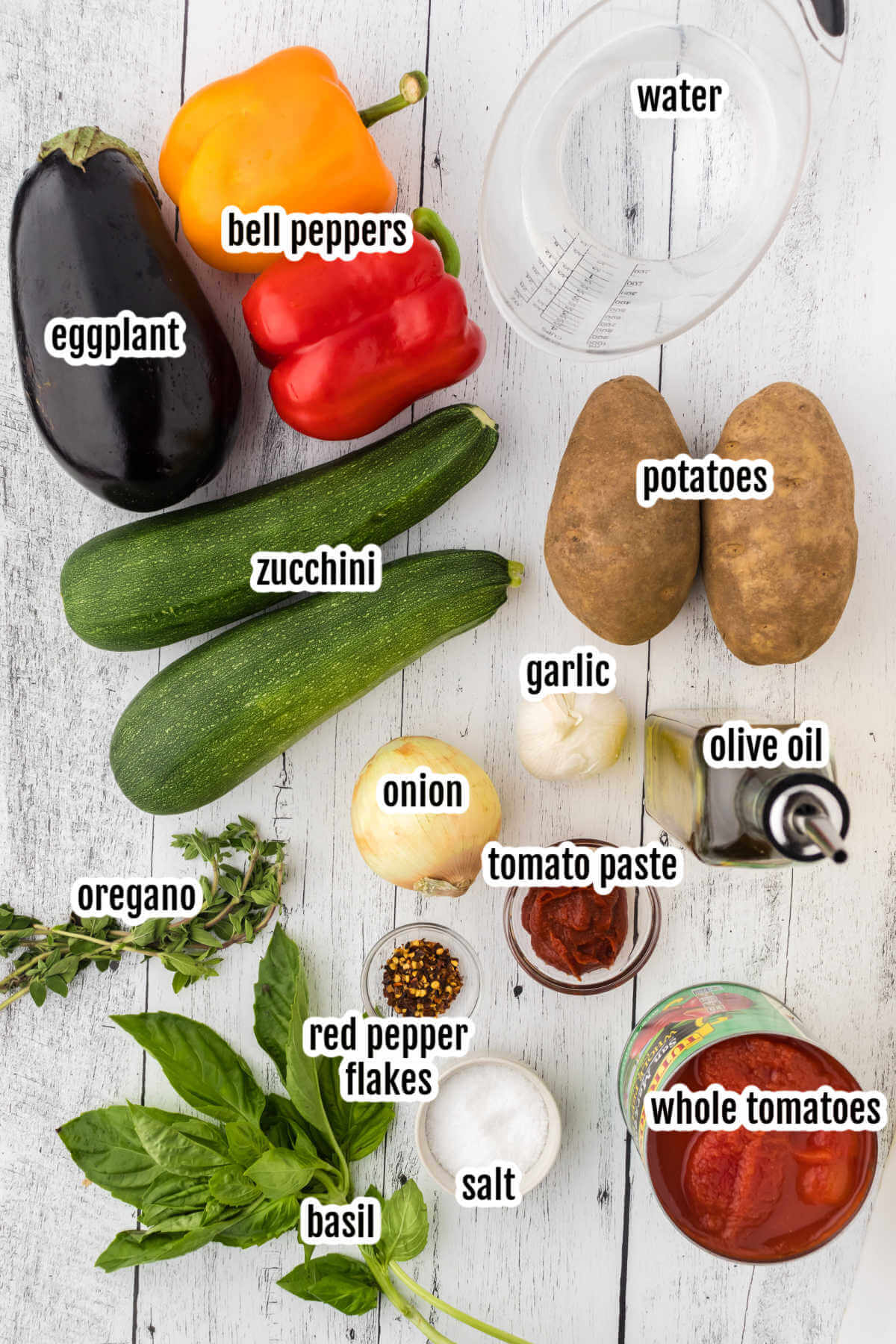 Image of the ingredients needed to make the Italian ciambotta stew.