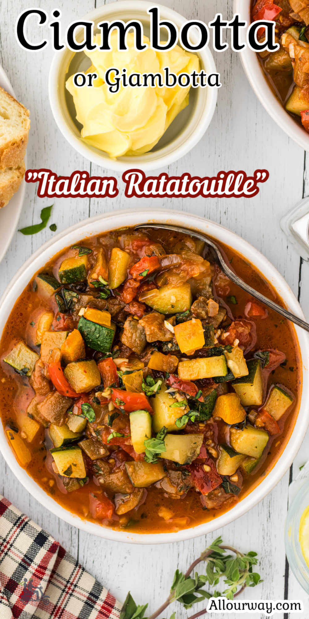 Pinterest image with title overlay for Ciambotta an Italian ratatouille.