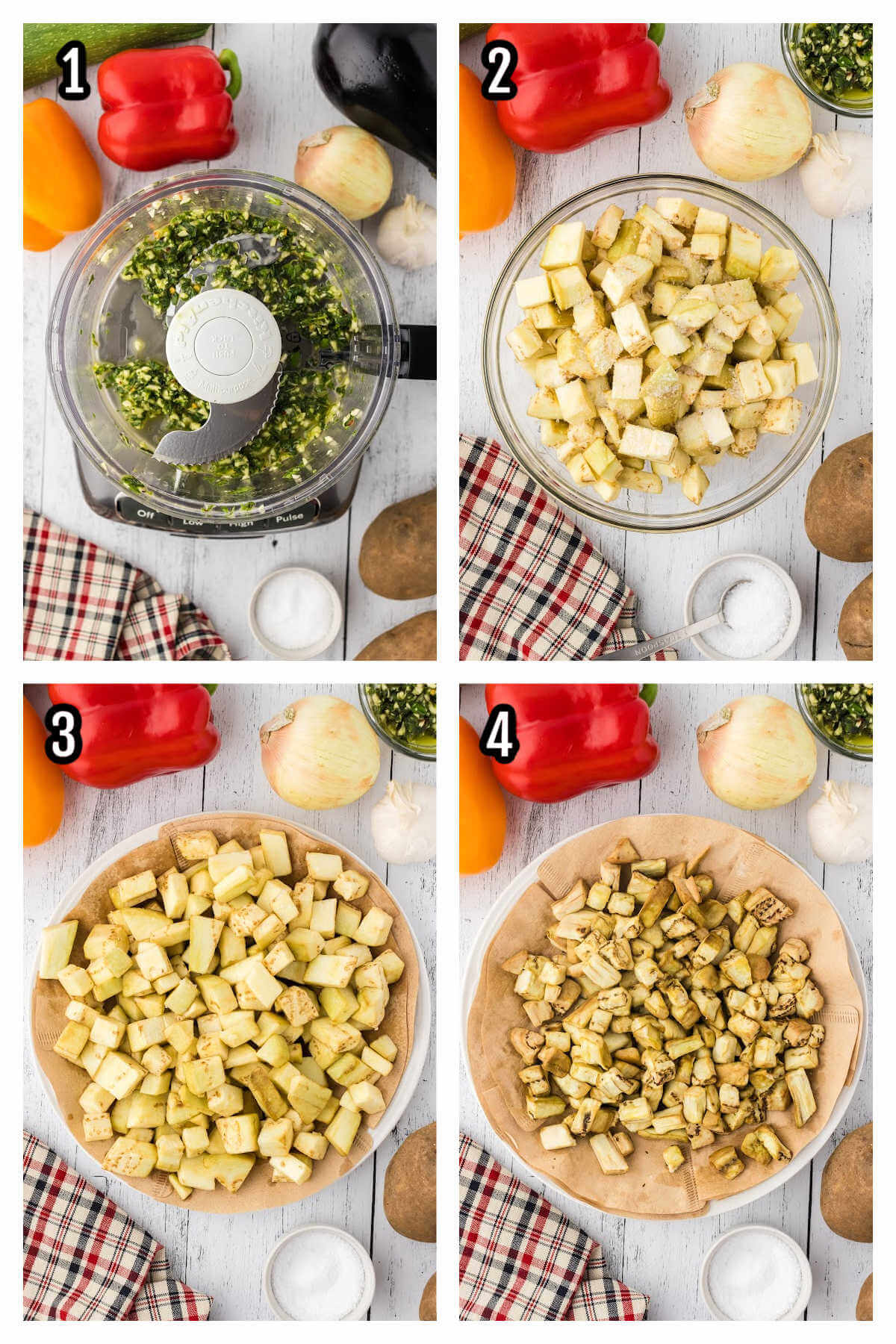 Collage of first four steps to making the hearty Italian Giambotta.