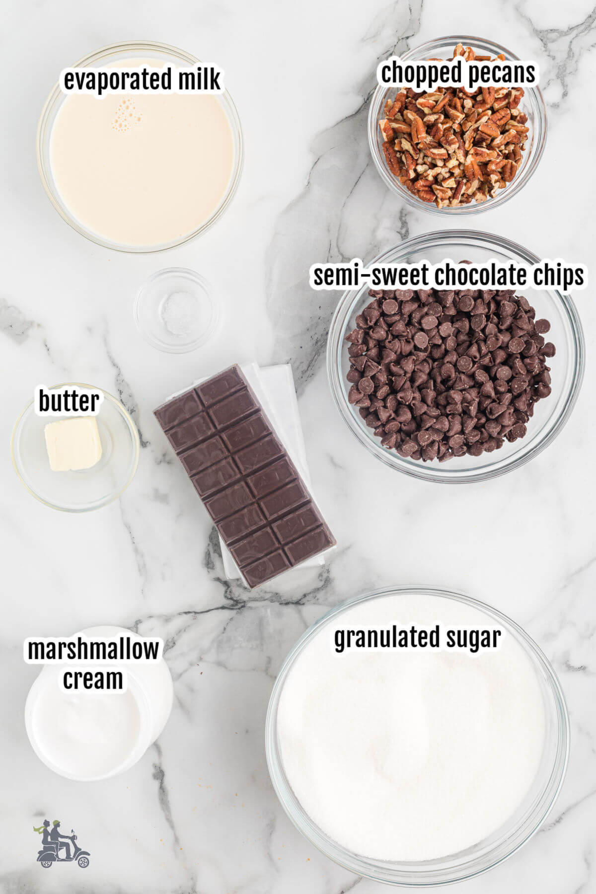 Image of ingredients needed to make chocolate fudge with marshmallow cream.