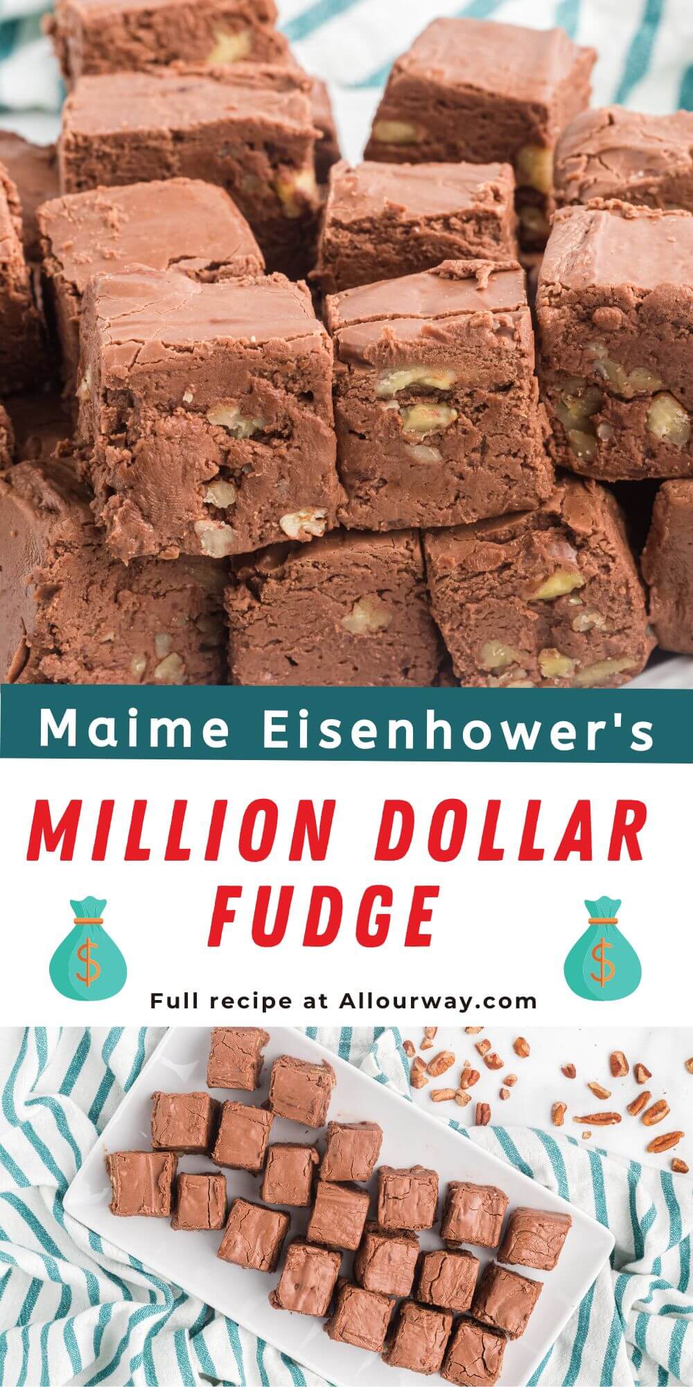 Pinterest Collage of Maime Eisenhower's Million dollar Fudge with Title Overlay.