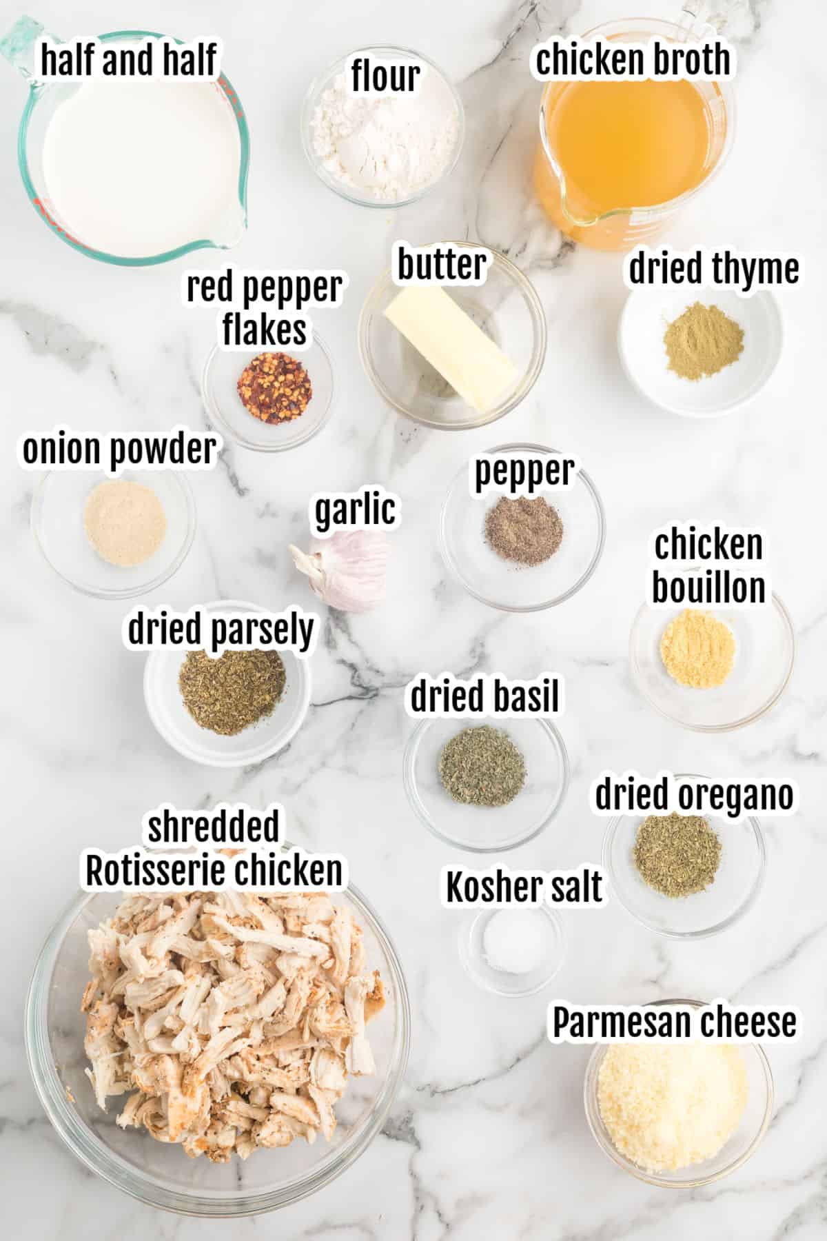 Image of the ingredients needed to make the White chicken lasagna casserole. 