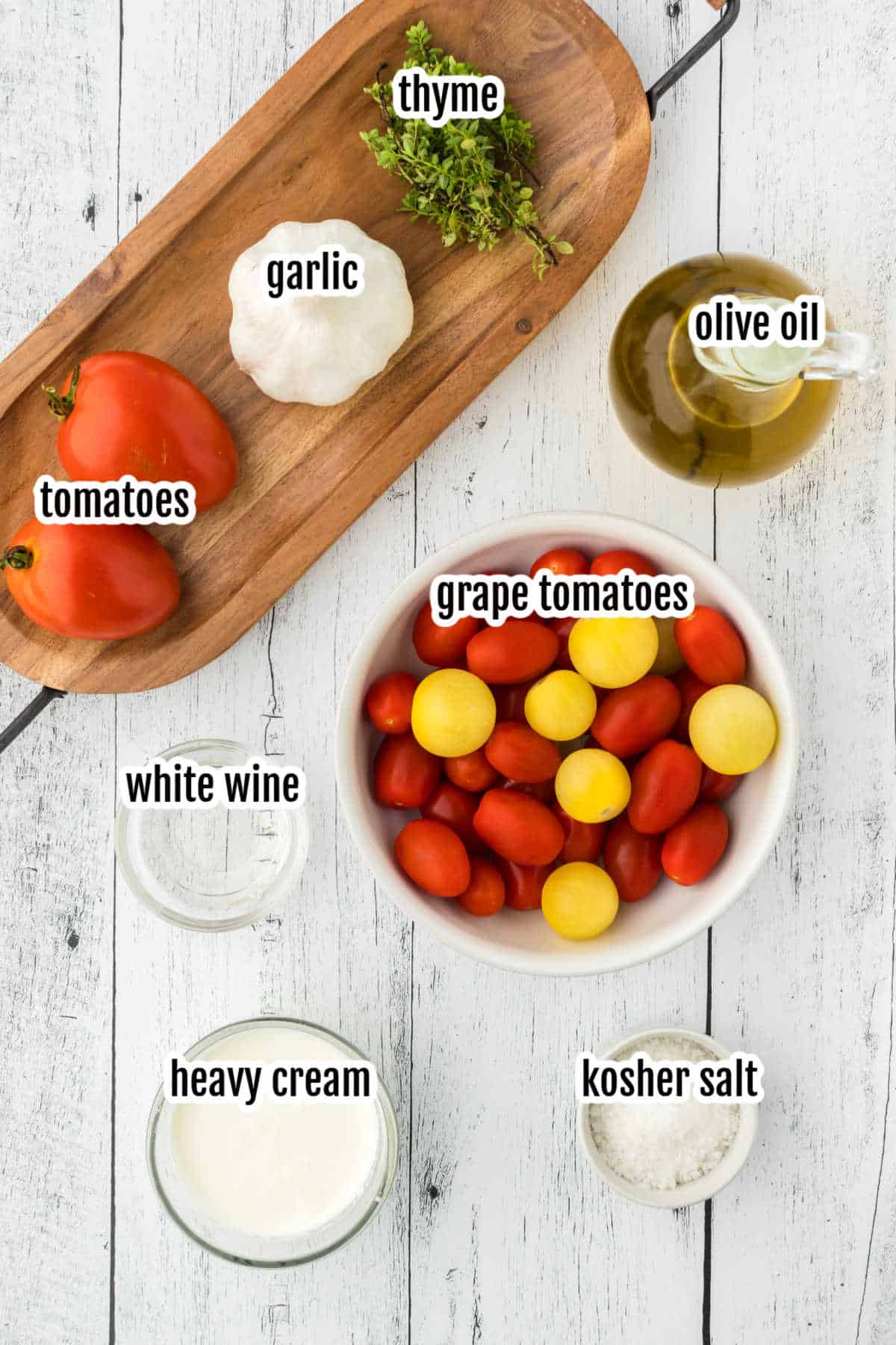 Image of the ingredients needed for the creamy tomato sauce. 