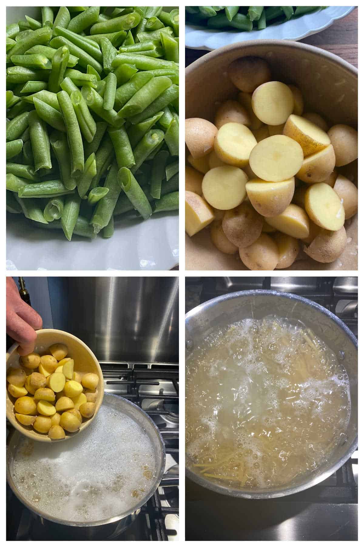 Collage of steps five through eight to making the Trenette Pasta al Pesto.