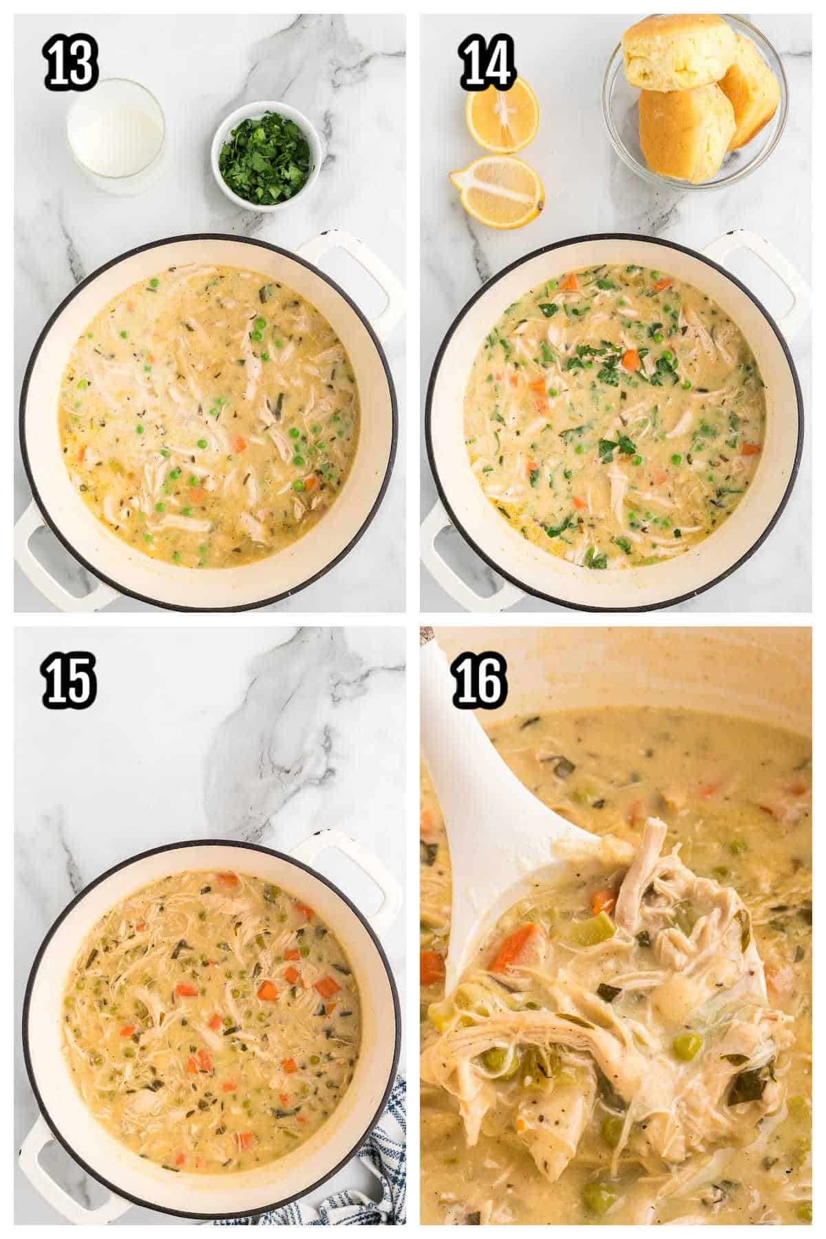 The fourth and final collage for the chicken soup recipe that copycats a pot pie. 