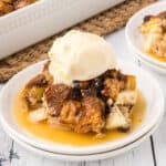 Leftover brioche bread turns into a dessert made with eggs and apple pie ingredients.