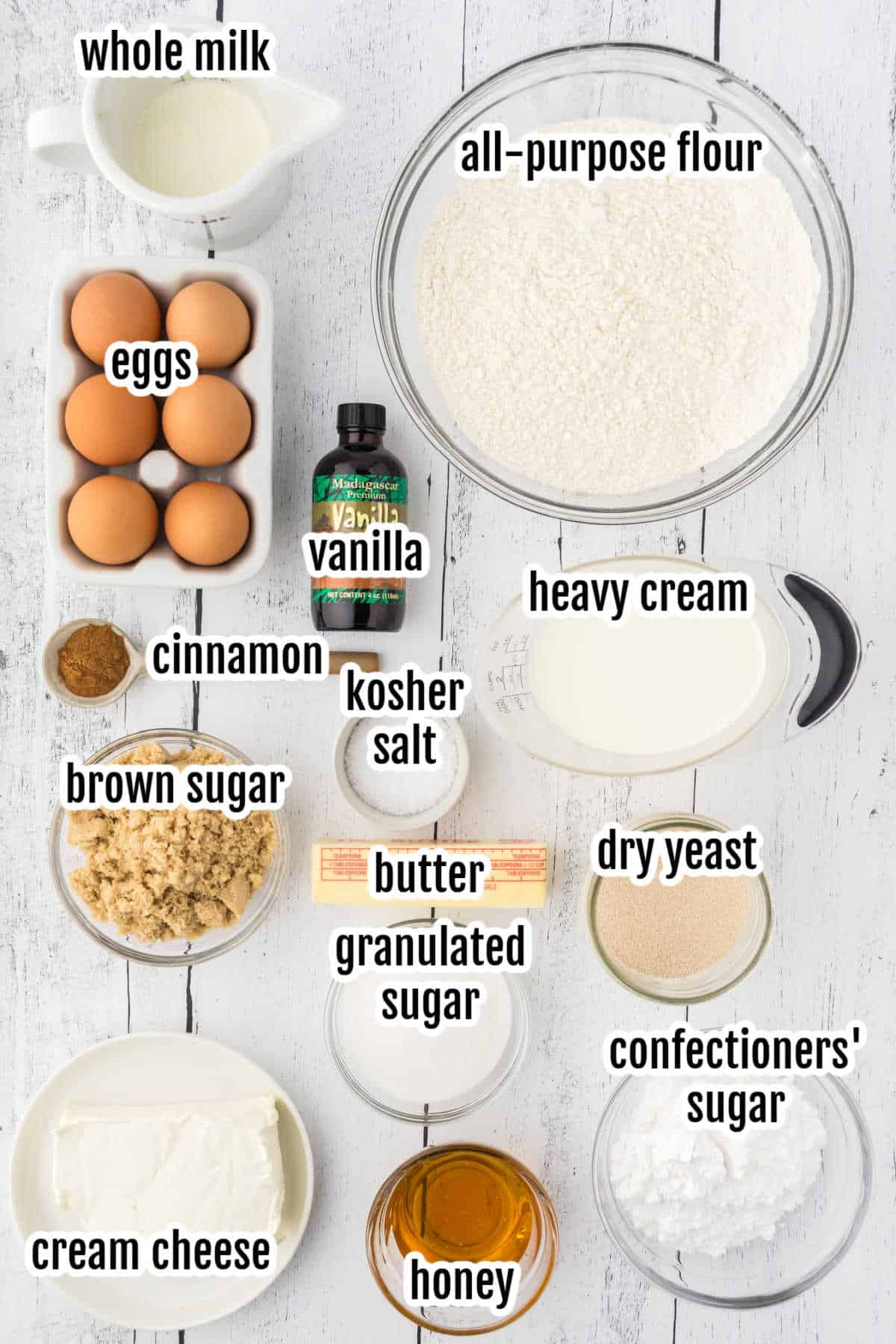 Ingredients required to make the Ultimate Cinnamon Rolls. 