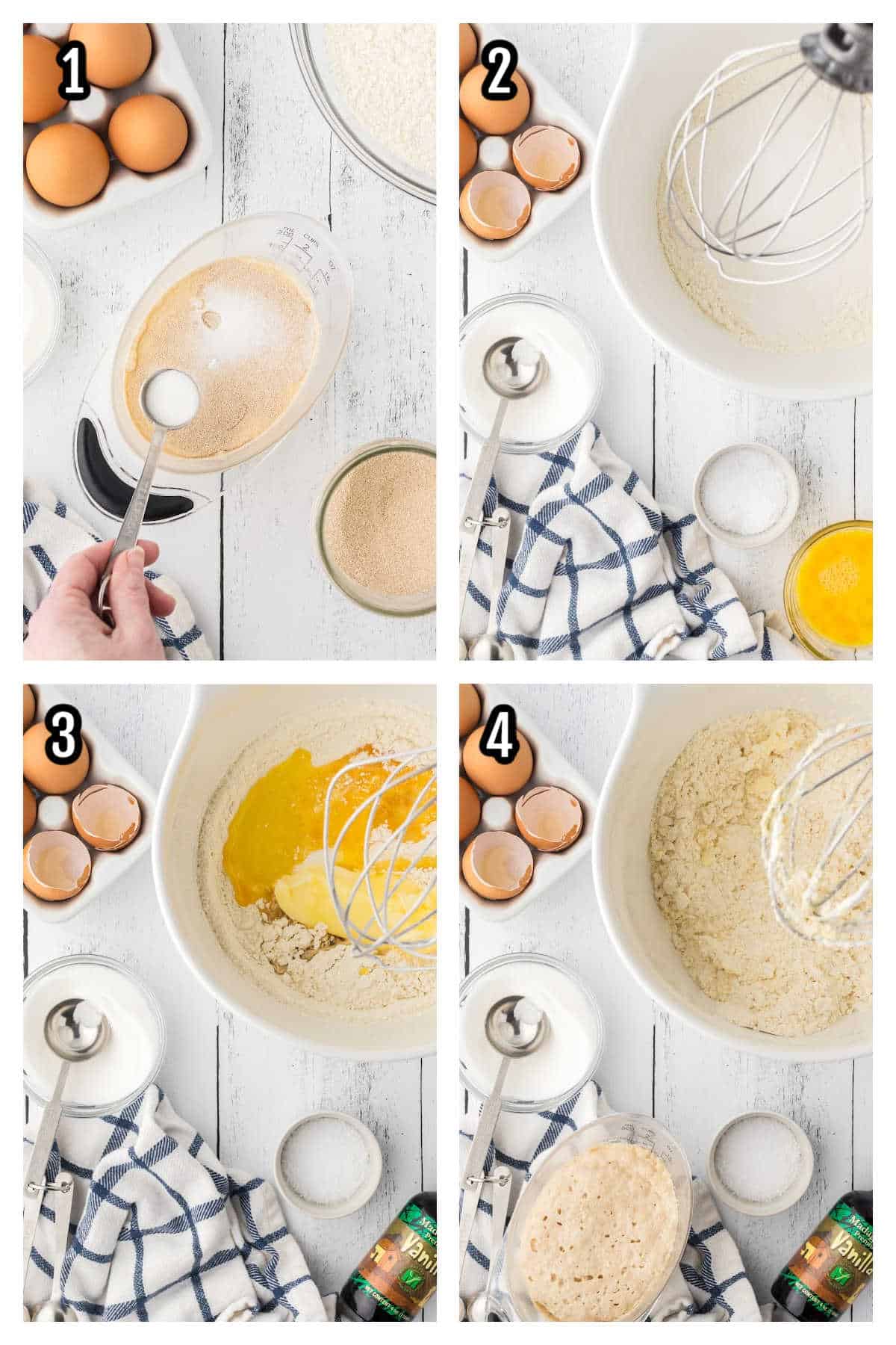 The first Collage shows the beginning steps of making the sweet roll dough. 