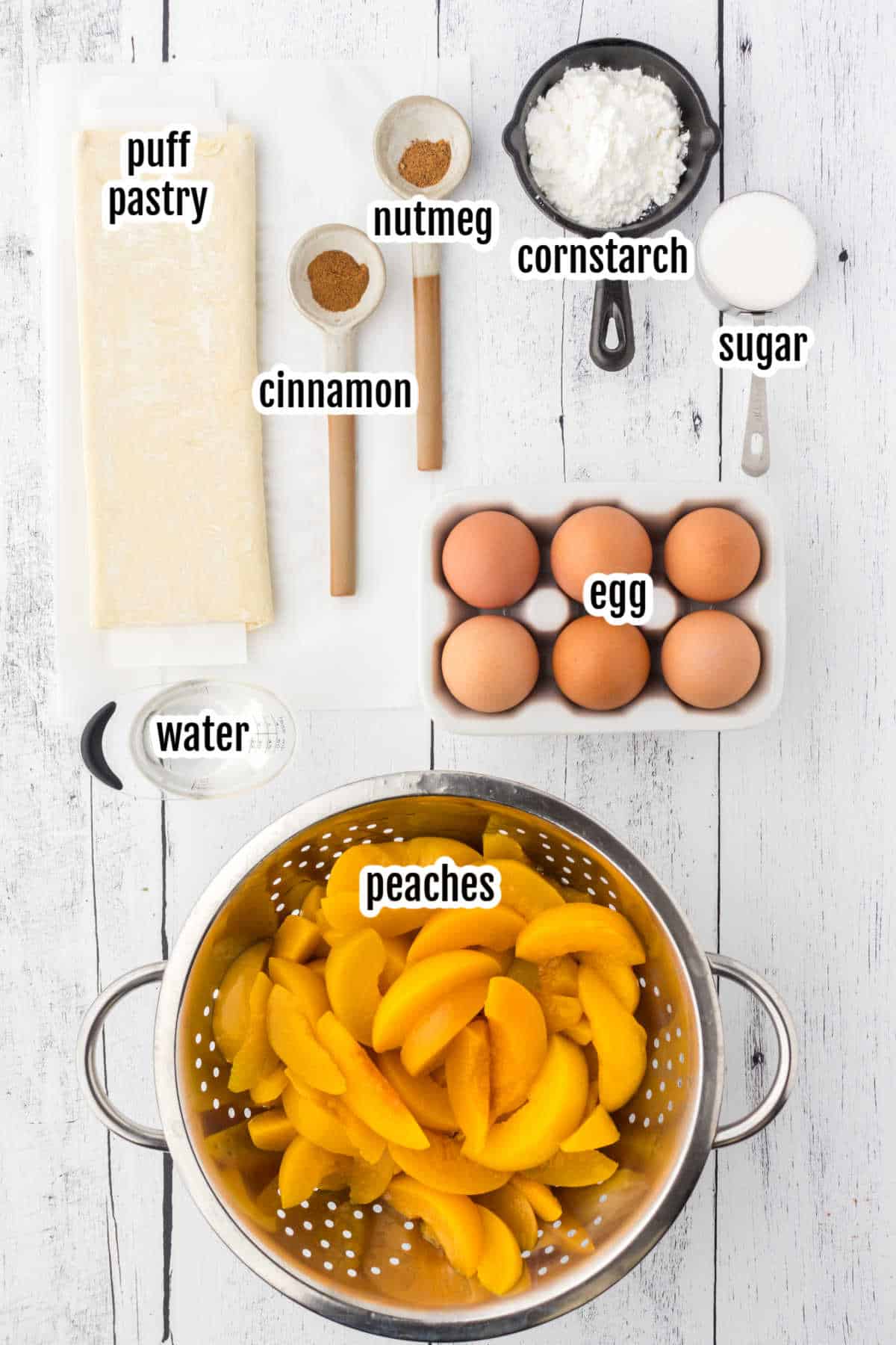 Image of the ingredients needed to make the Peach cobbler dessert. 