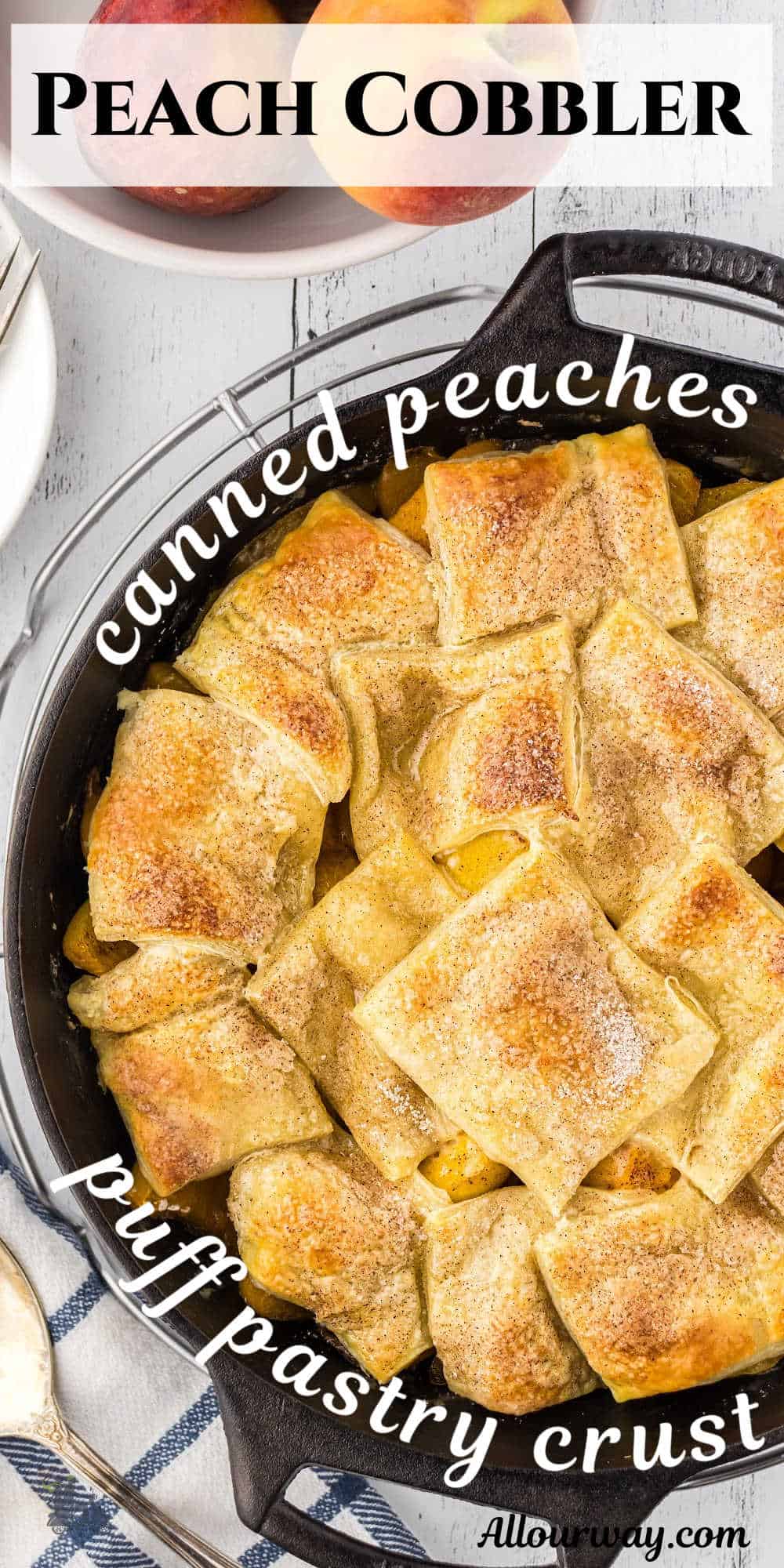 If you want a show-stopping dessert without the effort, this canned peach cobbler is for you. The combination of luscious peaches and delicate puff pastry will leave family and guests begging for more. This quick and easy dessert is one that everyone loves.