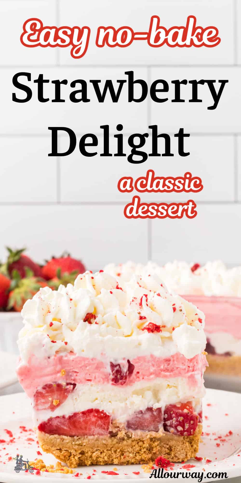 Try this Easy No Bake Homemade Strawberry Delight recipe. Made with fresh strawberries, a graham cracker base, jello, and homemade whipped cream, this dessert is the perfect solution to your baking woes. Indulge in a delicious fruit treat without the fuss of turning on the oven.