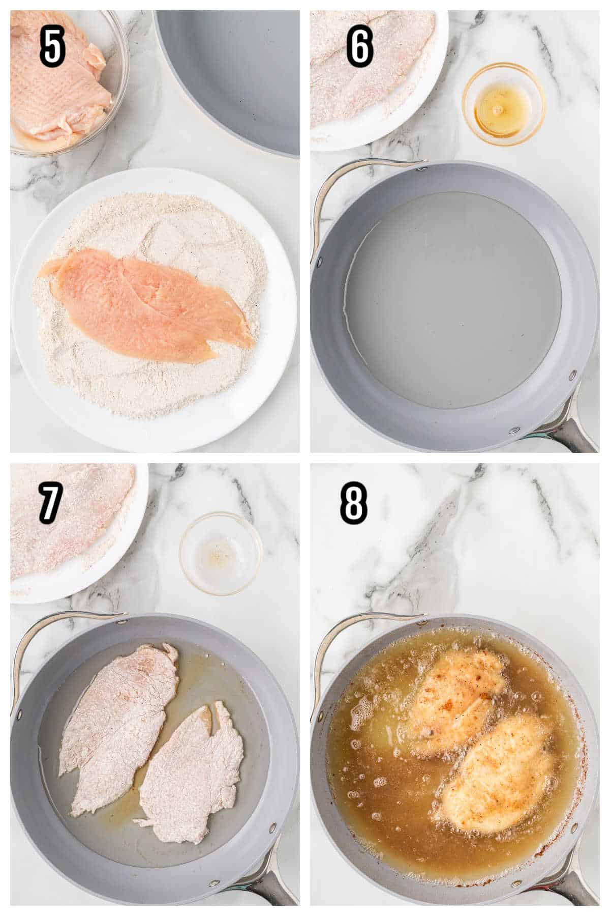 The second collage will include steps five through eight for the smothered chicken breast recipe. 